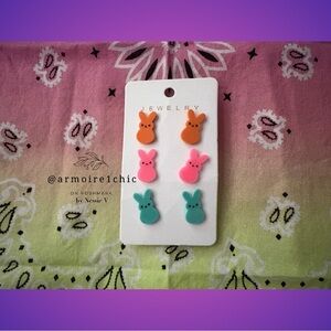 EASTER peeps earrings | Colorful Marshmallow Bunny 3 Pairs Set | holiday
